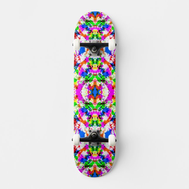 Cute colourful splatter paint design skateboard (Front)