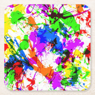 Cute colourful splatter paint design square paper coaster