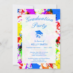 Cute colourful splatter paint graduation party invitation