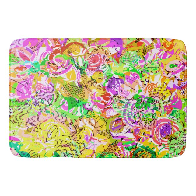Cute colourful spring abstract floral bath mat (Front)