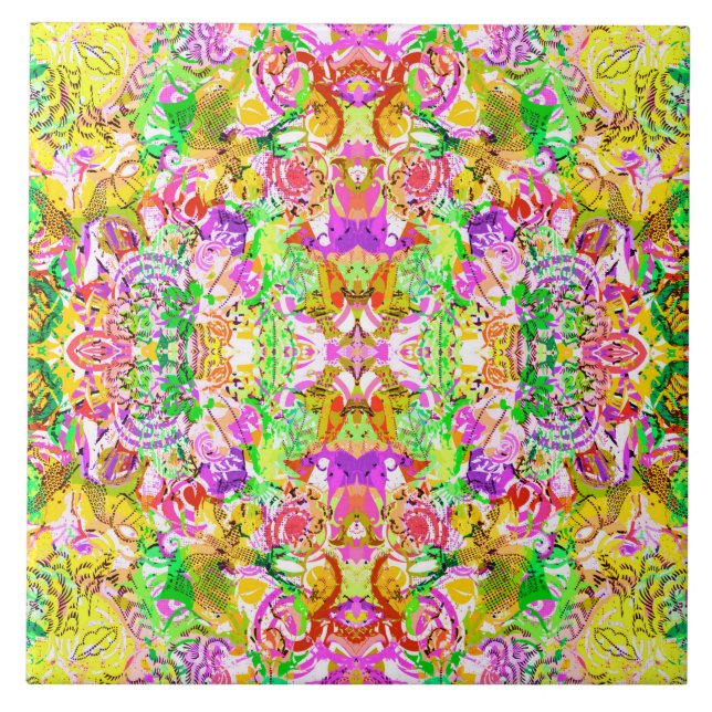 Cute colourful spring abstract floral tile (Front)