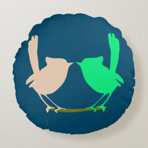 Cute Colourful Spring birds party  Round Cushion