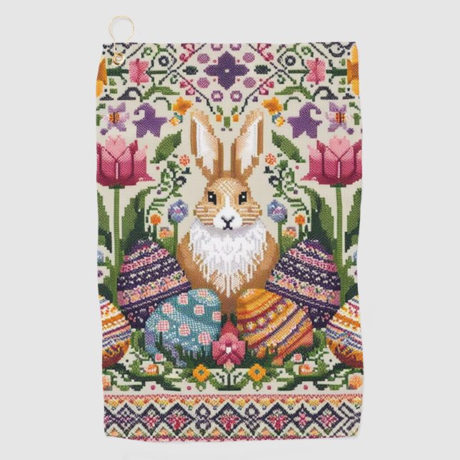 Cute/Colourful Spring/Easter fair isle  Golf Towel (Front)