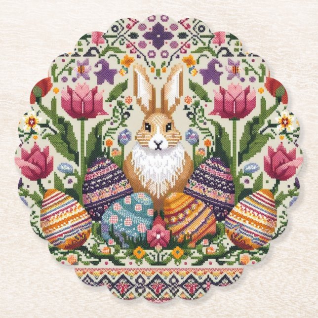 Cute/Colourful Spring/Easter fair isle  Paper Coaster (Front)