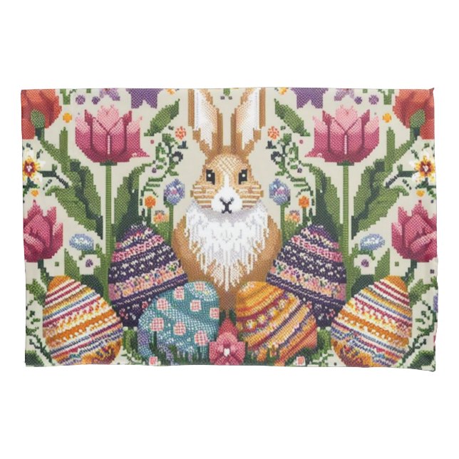 Cute/Colourful Spring/Easter fair isle  Pillowcase (Front)