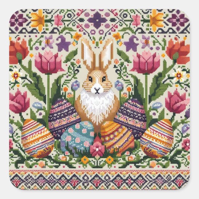 Cute/Colourful Spring/Easter fair isle  Square Sticker (Front)