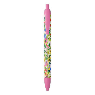 Cute colourful spring floral flowers black ink pen