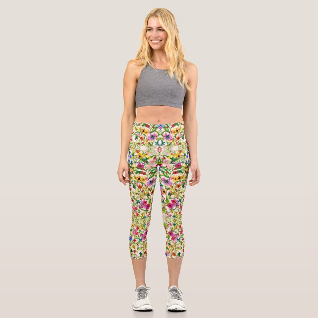 Cute colourful spring floral flowers car magnet capri leggings (Front)