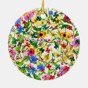 Cute colourful spring floral flowers ceramic tree decoration