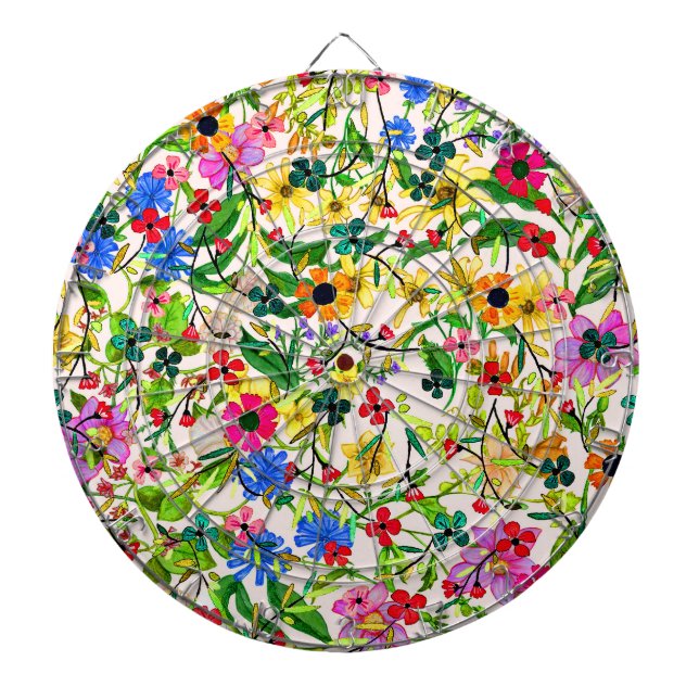 Cute colourful spring floral flowers dartboard (Front)