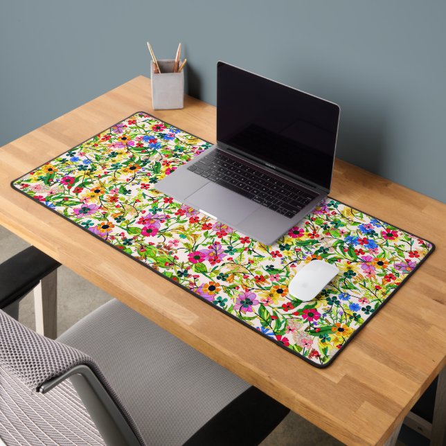 Cute colourful spring floral flowers desk mat (Office 2)