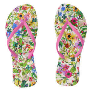 Cute colourful spring floral flowers flip flops