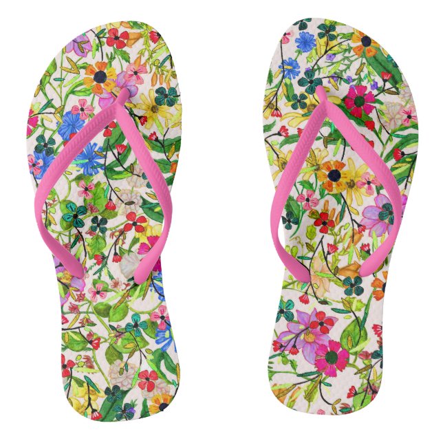 Cute colourful spring floral flowers flip flops (Footbed)