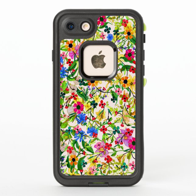 Cute colourful spring floral flowers LifeProof iPhone case (Back)