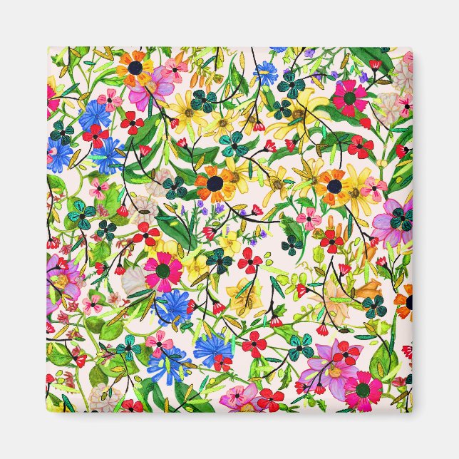 Cute colourful spring floral flowers magnet (Front)