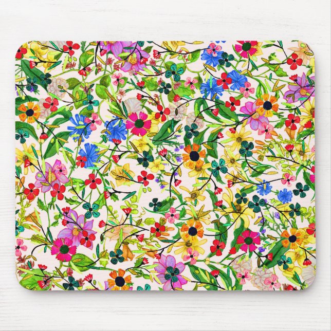 Cute colourful spring floral flowers mouse mat (Front)