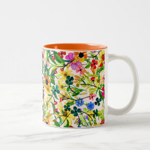 Cute colourful spring floral flowers Two-Tone coffee mug