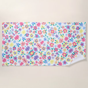 Cute colourful spring flowers pattern beach towel