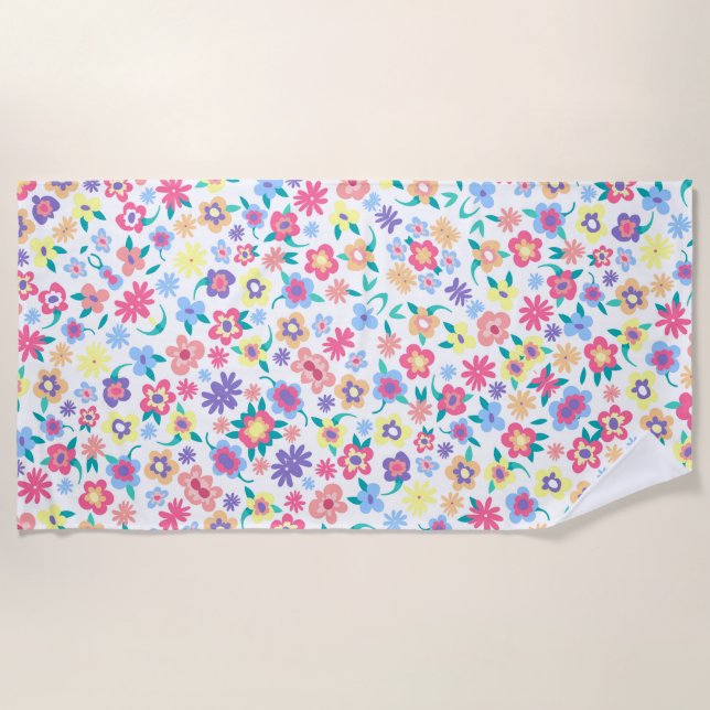 Cute colourful spring flowers pattern bowl beach towel (Front)