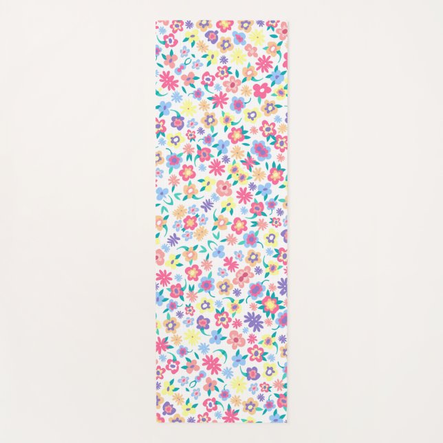 Cute colourful spring flowers pattern bowl yoga mat (Front)