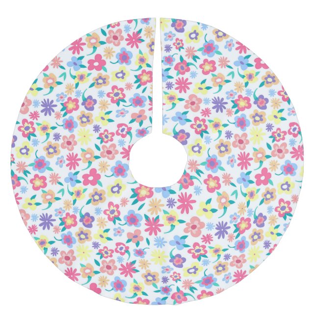 Cute  colourful spring flowers pattern brushed polyester tree skirt (Front)