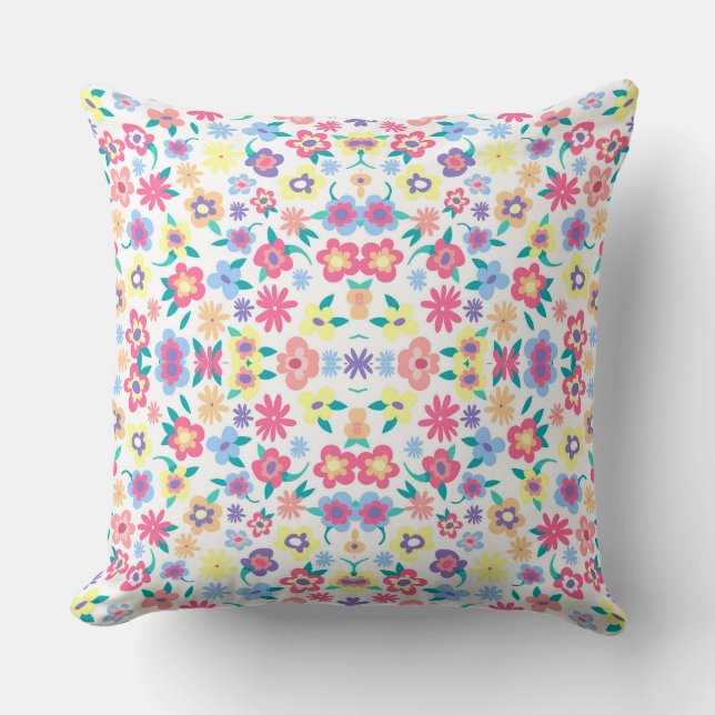 Cute colourful spring flowers pattern cushion (Front)