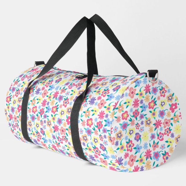 Cute colourful spring flowers pattern duffle bag (Left Corner)