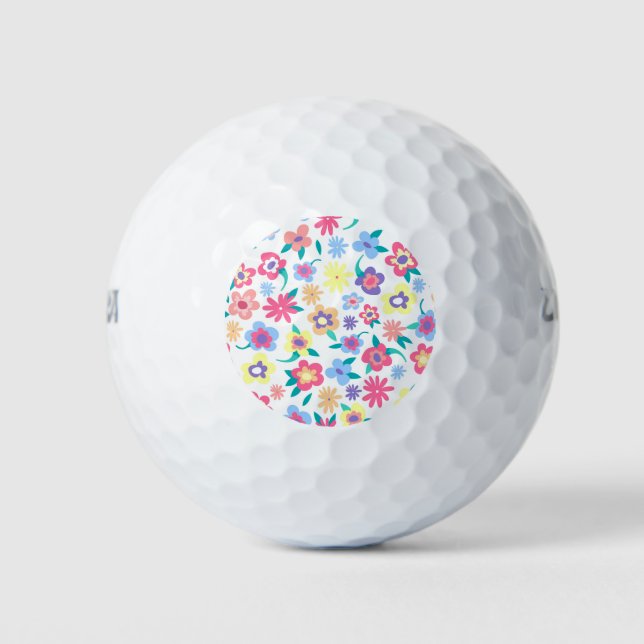 Cute colourful spring flowers pattern golf balls (Front)