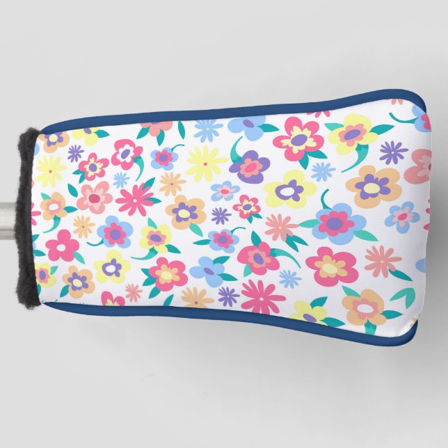 Cute colourful spring flowers pattern golf head cover (Front)