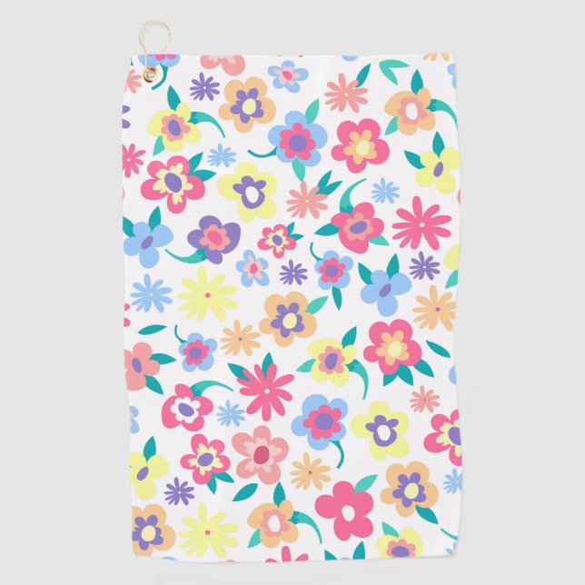 Cute colourful spring flowers pattern golf towel (Front)