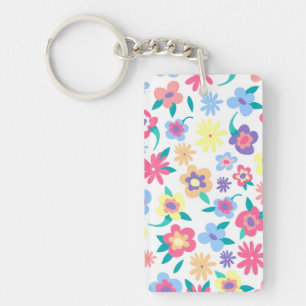 Cute colourful spring flowers pattern key ring
