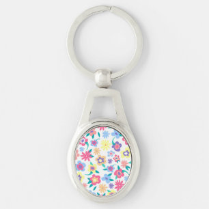 Cute colourful spring flowers pattern key ring