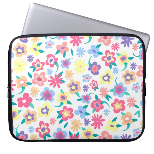 Cute colourful spring flowers pattern laptop sleeve (Front)