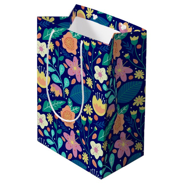 Cute colourful spring flowers pattern medium gift bag (Back Angled)