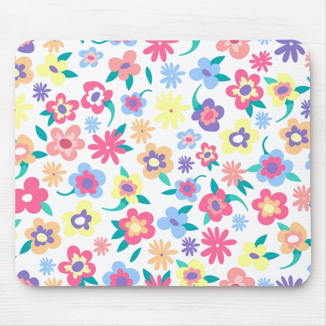 Cute colourful spring flowers pattern mouse mat (Front)