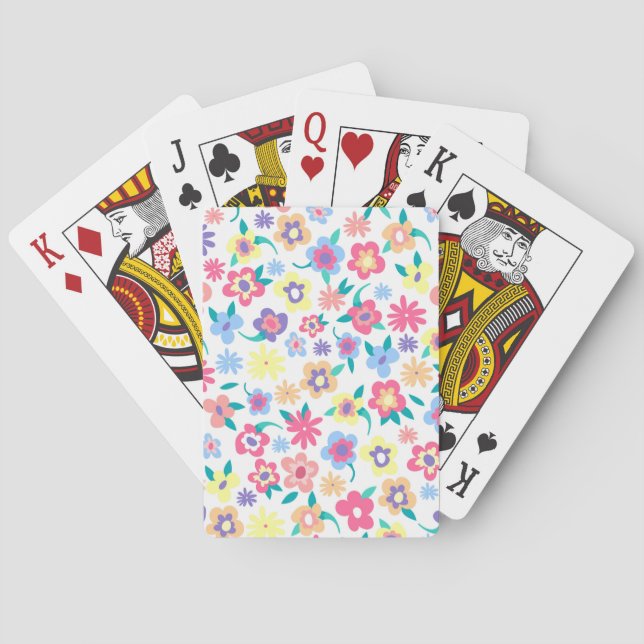 Cute colourful spring flowers pattern playing cards (Back)