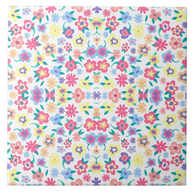 Cute colourful spring flowers pattern tile (Front)