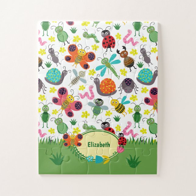 Cute Colourful Spring Insects Pattern Kids Jigsaw Puzzle (Vertical)