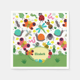 Cute Colourful Spring Insects Pattern Kids Party Napkin