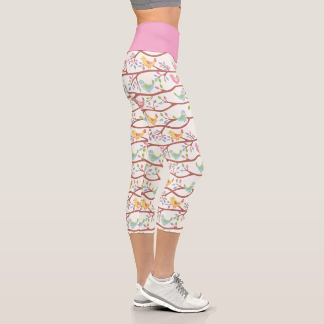 Cute Colourful Spring Tree Branches And Birds Capri Leggings (Right)