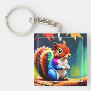 Cute Colourful Squirrel Digital Painting Key Ring