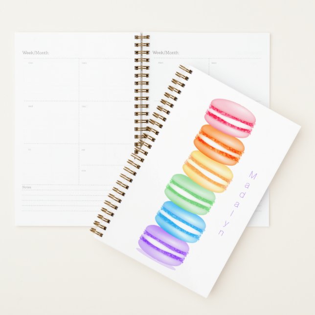 cute colourful stack of macarons personalised planner (Display)