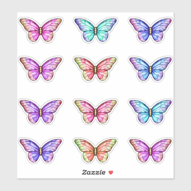 Cute Colourful Stained Glass Butterflies (Sheet)