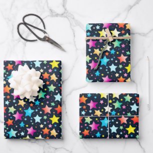 Cute colourful star pattern party wrapping paper sheet