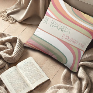 Cute Colourful Stripe Personalised Name Date Cushion