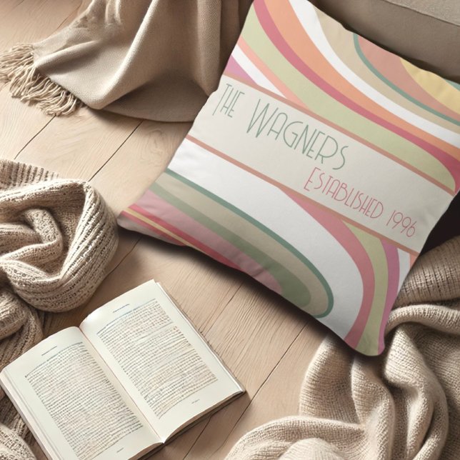 Cute Colourful Stripe Personalised Name Date  Cushion (Creator Uploaded)