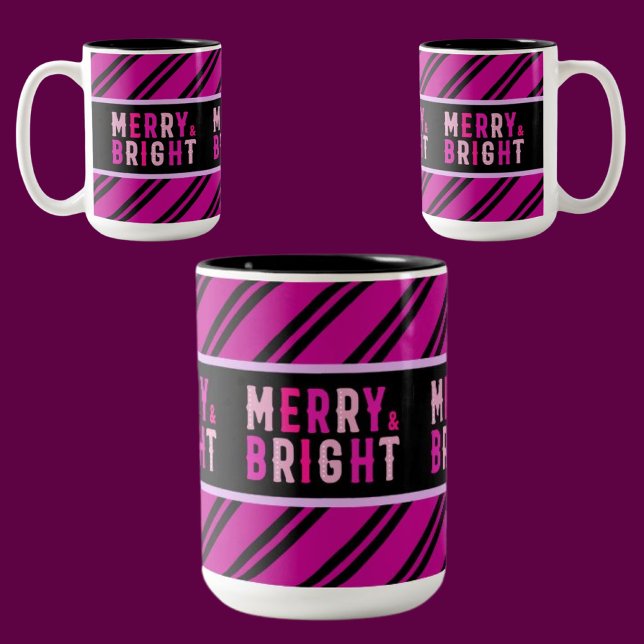 Cute Colourful Striped Pattern, Christmas Gift Two-Tone Coffee Mug (Creator Uploaded)