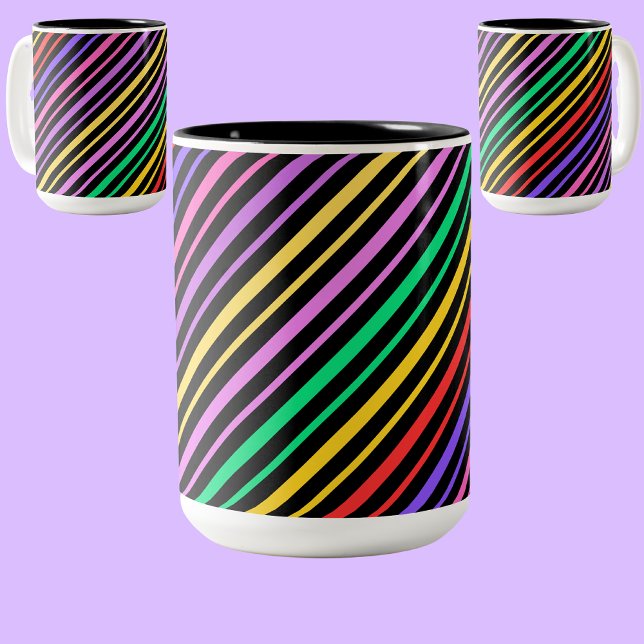 Cute Colourful Striped Pattern, Christmas Gift Two-Tone Coffee Mug (Creator Uploaded)
