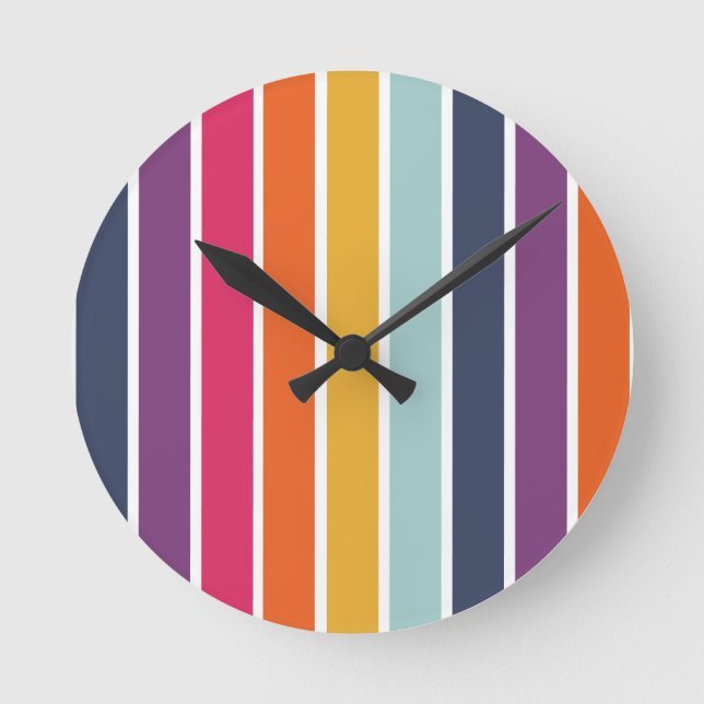 Cute Colourful Striped Pattern Round Clock (Front)
