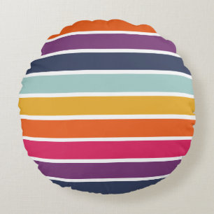 Cute Colourful Striped Pattern Round Cushion